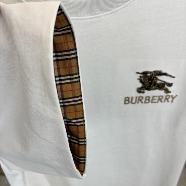 Burberry Embroidered Logo White T-Shirt With Check Trim