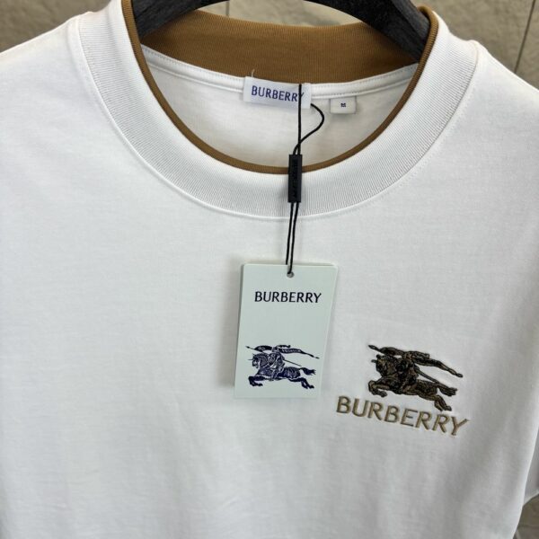 Burberry Embroidered Logo White T-Shirt With Check Trim