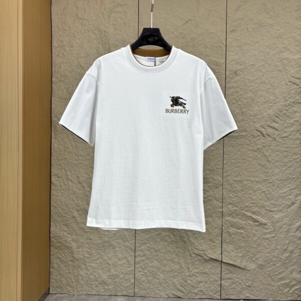 Burberry Embroidered Logo White T-Shirt With Check Trim