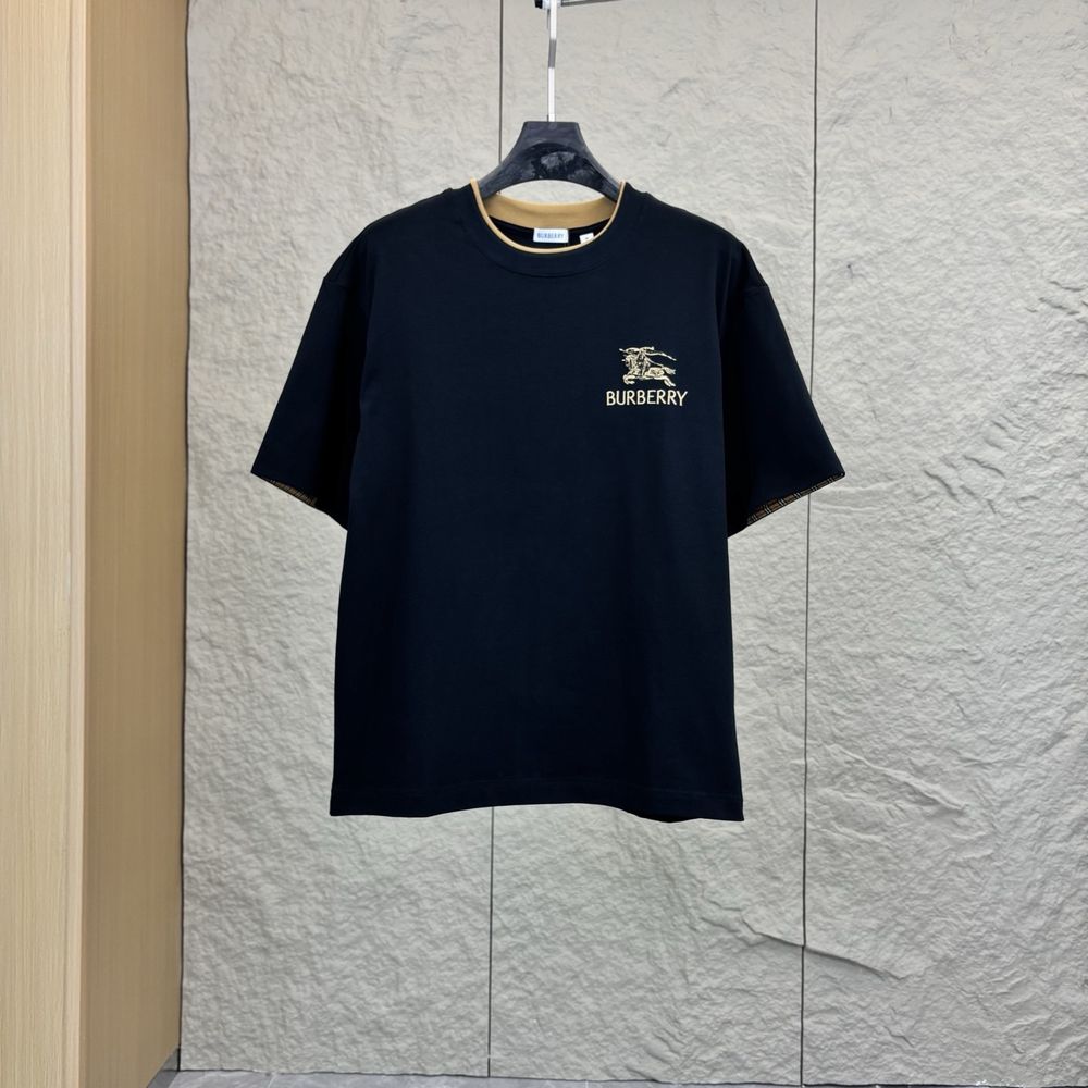 Burberry Embroidered Logo White T-Shirt With Check Trim Burberry Embroidered Logo White T-Shirt With Check Trim