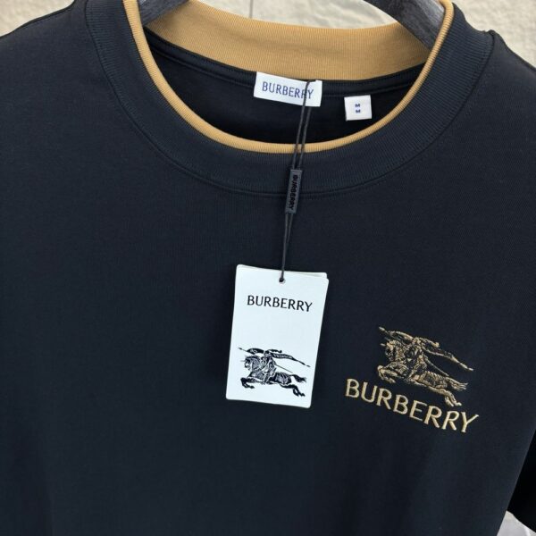 Burberry Embroidered Logo White T-Shirt With Check Trim