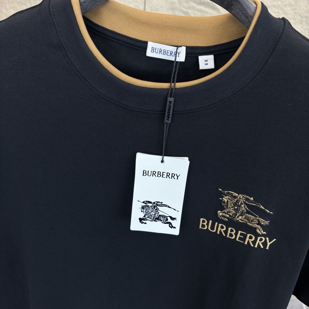 Burberry Embroidered Logo White T-Shirt With Check Trim Burberry Embroidered Logo White T-Shirt With Check Trim