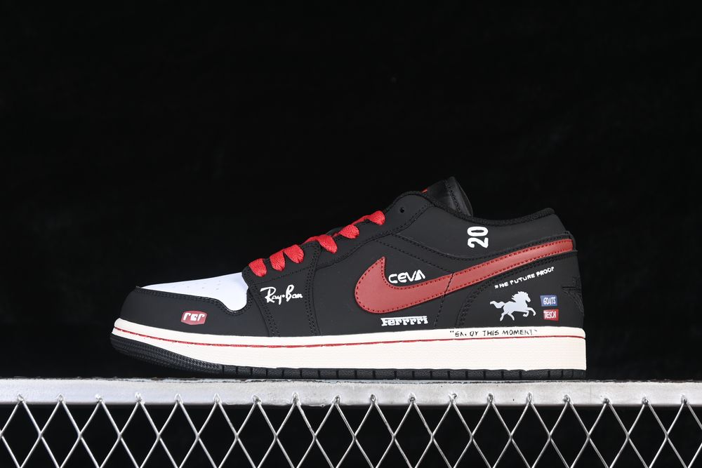 AJ 1 Low Customized ‘Black White Red’ 553558-040 AJ 1 Low Customized ‘Black White Red’ 553558-040